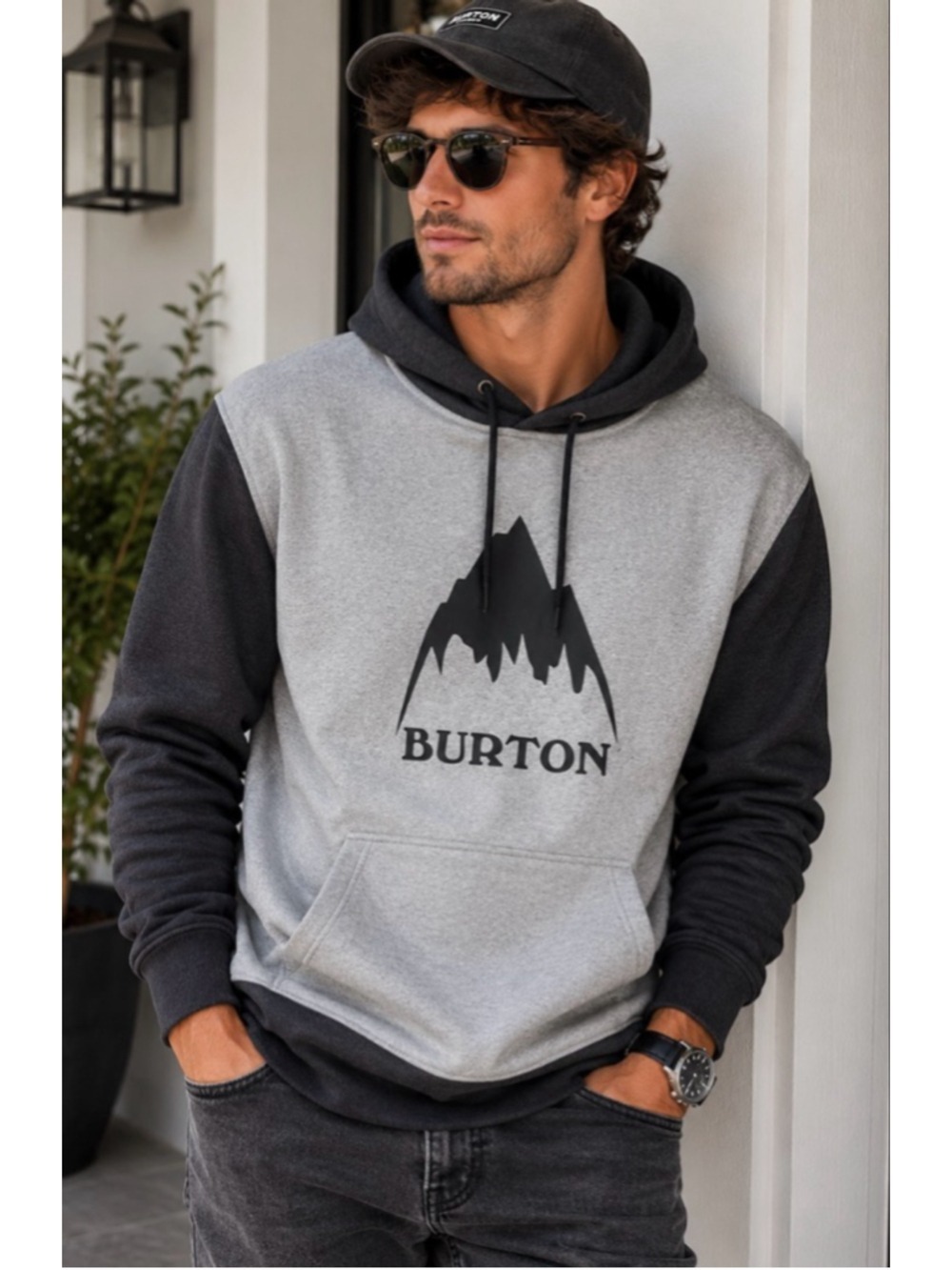 New Men's Burton Gray Black Mountain Logo Hoodie M